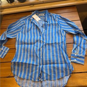 NWT Doen Blue Striped Casual Button-Down Shirt Size Extra Small